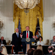 Donald Trump at today’s meeting of the National Space Council in the East Room of the White House.